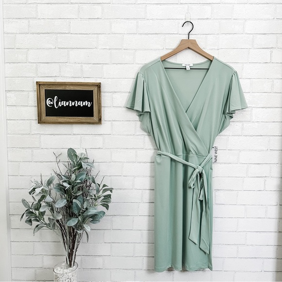 Nine West Dresses & Skirts - NINE WEST Pastel Green Short Flutter Sleeve Faux Wrap Dress